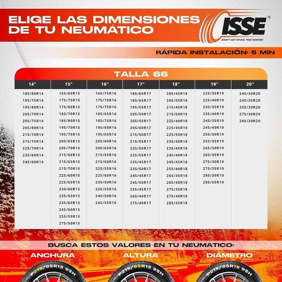 Isse Textiel Sneeuwkettingen Super Wit-Oranje 66 L - 2 stuks (set)