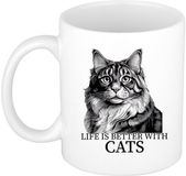 Bellatio Decorations Cadeau mok voor katten liefhebbers - Noorse Boskat - wit - keramiek - 300 ml
