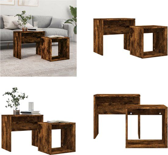 vidaXL 2-delige Tafeltjesset bewerkt hout gerookt eikenkleurig