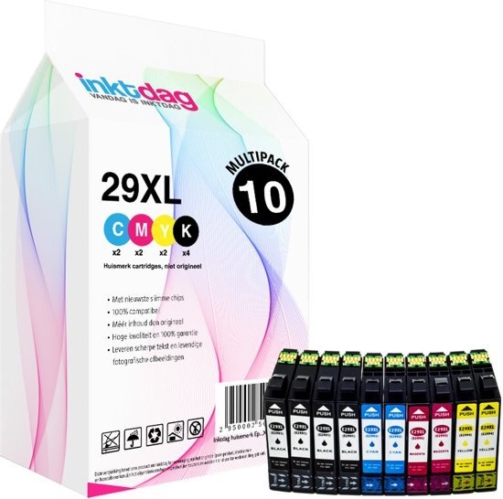 inktdag huisemerk inktcartridges geschikt voor Epson 29XL inktcartridge multipack Epson T2996 10 pack compatibel cartridges 4 * 29 XL zwart 2 * 29 XL Cyaan 2 * 29 XL Magenta 2 * 29 XL Geel