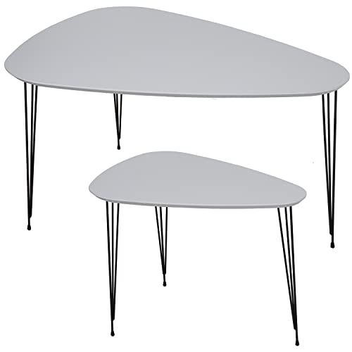 DRW Set of 2 Coffee Tables Wood and Metal Black and White 90x60x49cm and 60x40x45cm