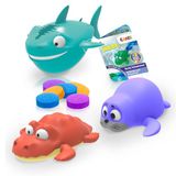 INKEE TOYS Badspeelgoed voor kinderen, haai, krokodil en zeehond met touw, zeedieren zwemmen in de badkuip, grappig waterspeelgoed voor kinderen