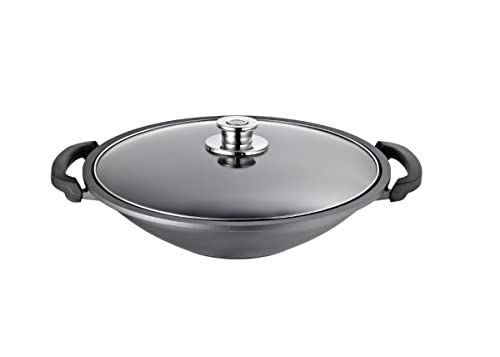 Schulte-Ufer Wok, gegoten aluminium, zwart met opbergrooster en geïntegreerde thermometer