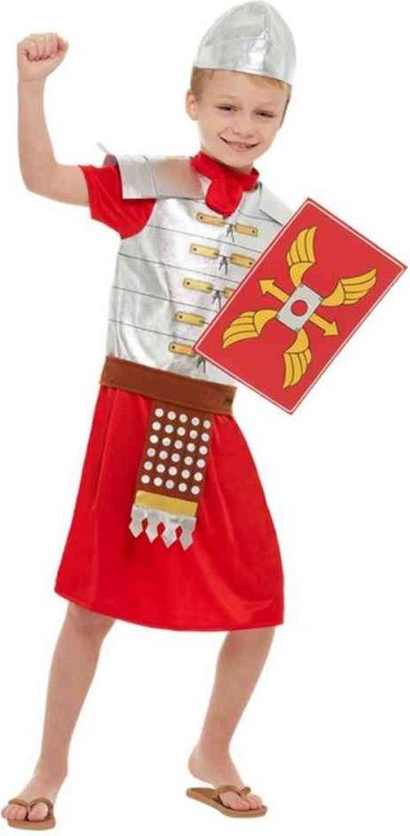 Smiffys Kinder Kostuum - Horrible Histories Roman Boy Rood/Zilverkleurig - Kids tm 12 jaar