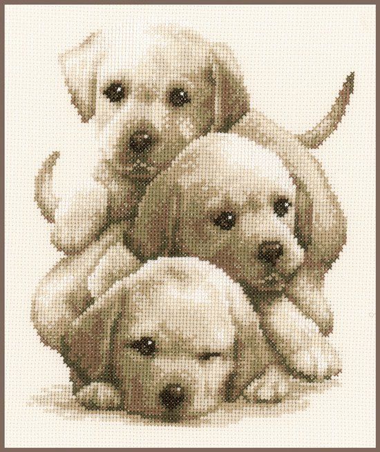 Vervaco - Borduurpakket - Sepia Labradorpups - 19x24 cm