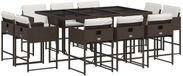 vidaXL 11-delige tuinset met kussens, bruin, polyrotan