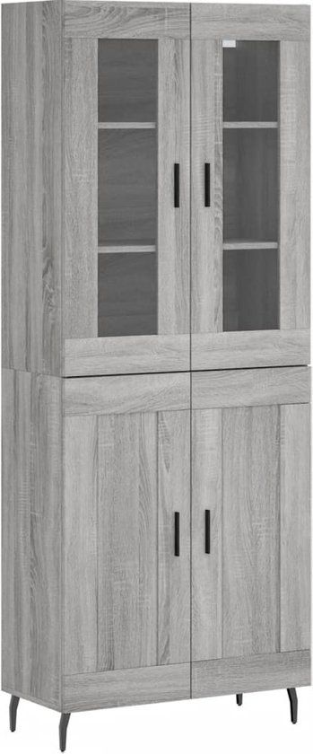 vidaXL Hoge kast 69,5x34x180 cm bewerkt hout grijs sonoma eikenkleurig