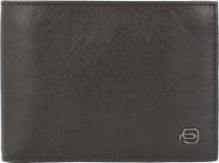 Piquadro Leren Portemonnee Black Square Wallet with Coin Pocket Testa Di Moro Bruine
