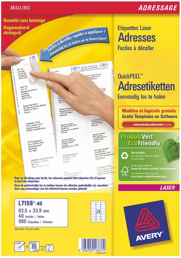 Avery L7159-40 - Printeretiketten - wit