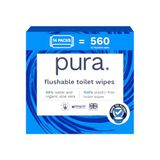 Pura doorspoelbare vochtige toiletpapierdoekjes, 14 x 40 doekjes (560 doekjes) 100% plasticvrij, 99% water, gecertificeerd 'Fine to Flush' biologisch afbreekbaar, composteerbaar, veganistisch