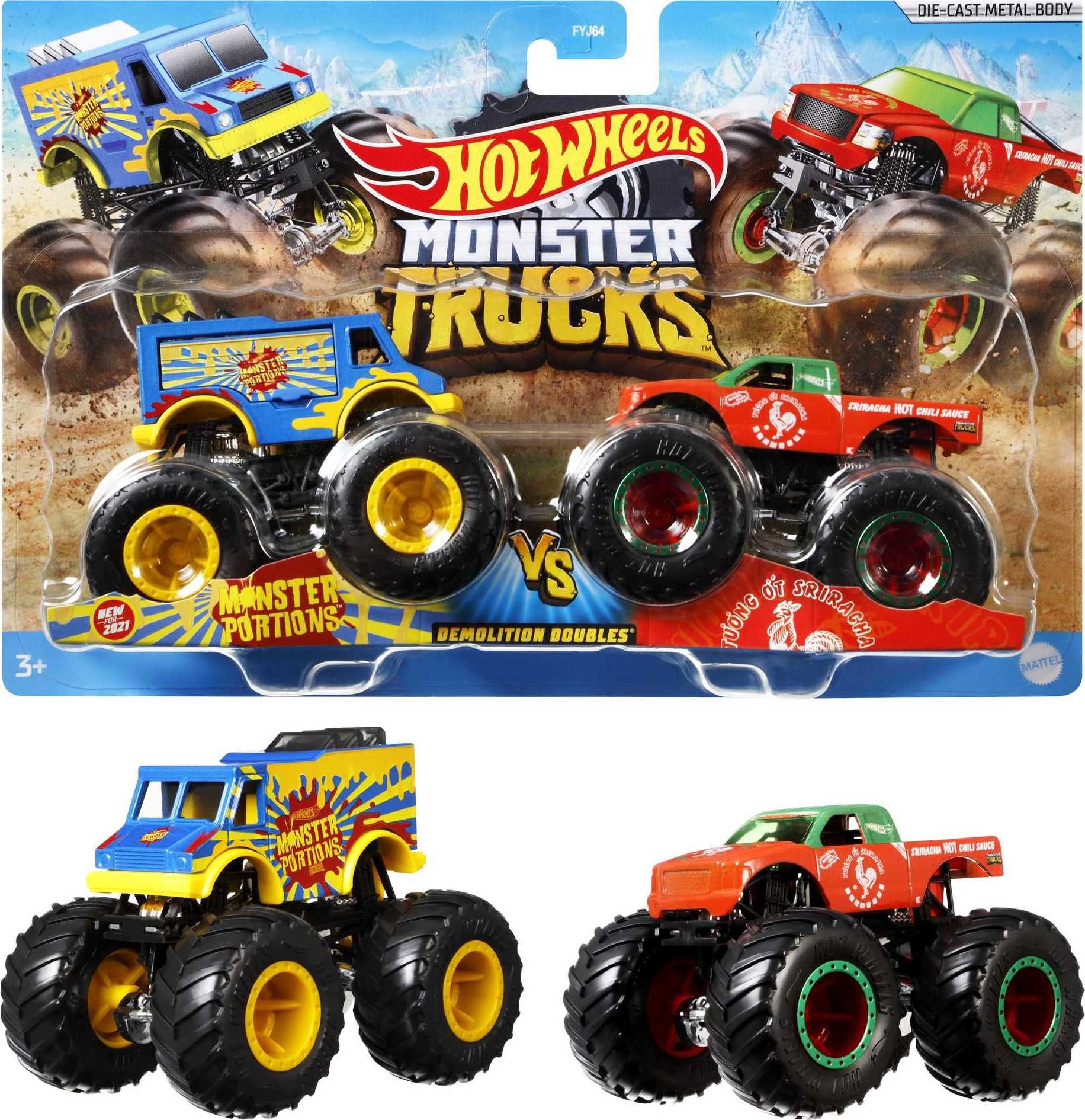 Hot Wheels Monster Trucks FYJ64 - Auto - 1:64 Schaal - 2 Stuks