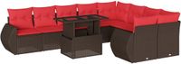 vidaXL 10-delige tuinbankset met kussens, bruin, polyrotan