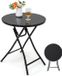 Table ronde pliable d'extérieur ou de balcon avec plateau en verre et cadre en métal