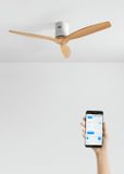 Create - Plafondventilator 40W silent 100% hout (Ø132cm) (ruimtes 10m²-25m²) - Wit / Licht hout - Geen licht - WIFI + Afstandsbediening - WIND CALM NATURAL WOOD