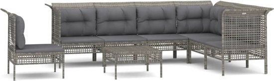 vidaXL 8-delige Loungeset met kussens poly rattan grijs