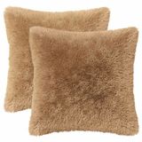 vidaXL - Kussensloop - 2 stuks - HEERLEN - Taupe - 35 x 35 cm - PV Fleece