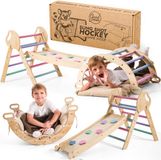 Goodevas 5-in-1 Montessori Klimset: Indoor Klimdriehoek, Klimboog met Kussen en Glijbaan voor Kinderen, Binnenspeeltuin voor Leeftijden 1-3