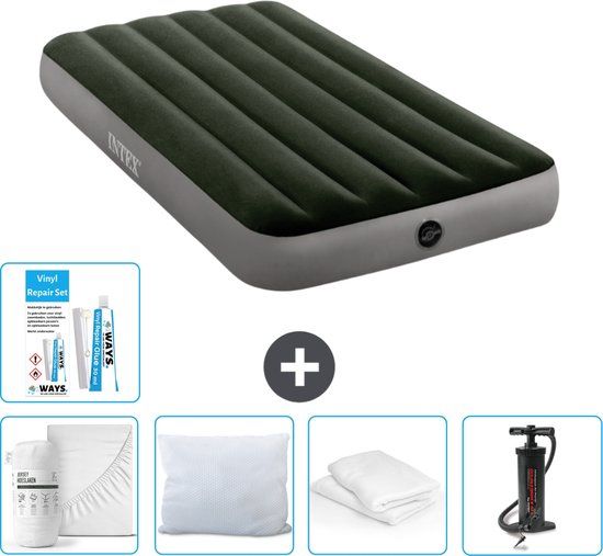 Intex Luchtbed - 1-Persoons - 99 x 191 x 25 cm - Groen - Inclusief Hoeslaken, Kussen, Pomp, Reparatieset en Kussenbeschermer