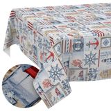 ANRO Afwasbaar tafelzeil, lotuseffect, onderhoudsvriendelijk, van katoen, polyester, vuilafstotend, voor buiten, tuintafelkleed, maritiem, 200 x 140 cm