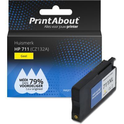 PrintAbout Huismerk 711 (CZ132A) Inktcartridge Geel | Compatibel met HP DesignJet T120, T130, T520 | 80ml