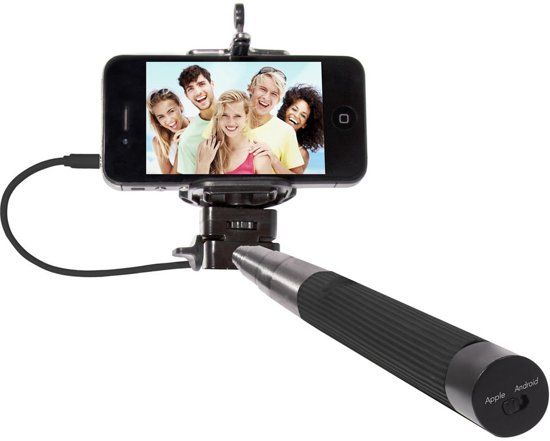 KJstar - Compacte Selfie Stick bekabeld met ontspanknop voor iPhone - Zwart