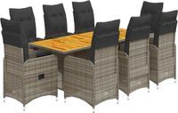 vidaXL 9-delige Bistroset met kussens, polyrattan, grijs