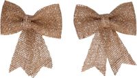 Decoris Kerst decoratie strikjes - 8x st - jute - glitters - 13 cm