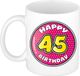 Bellatio Decorations Verjaardag cadeau mok - 45 jaar - roze - 300 ml - keramiek