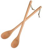PromoHome Set van 2 houten lepels met lange steel - 33 cm - natuurlijk hout - voor koken, roeren en mixen