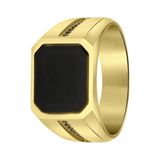 Lucardi Heren Goldplated zegelring zwart - Ring - Vaderdag Cadeautje - Staal - Goudkleurig