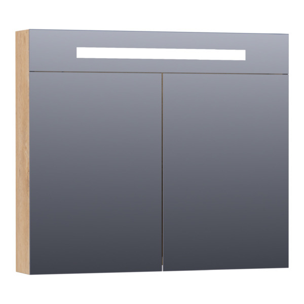 Saniclass Double face spiegelkast 80x70x15cm verlichting geintegreerd rechthoek 2 draaideuren Nomad MFC 7376