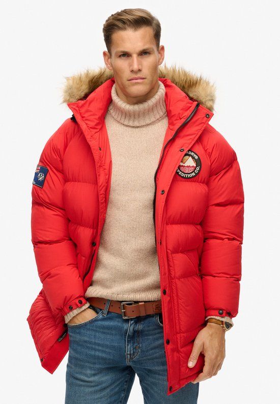 Superdry Lange gewatteerde Everest parka Heren - Heritage Red - L