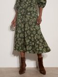 Apricot Midi-rok met A-lijn en folkloristische bloemenprint - Groen - L