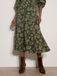 Apricot Midi-rok met A-lijn en folkloristische bloemenprint - Groen - L