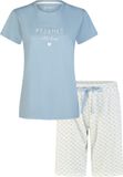 By Louise Dames Shortama Korte Pyjama Set Blauw/Wit Gebloemd - Maat L