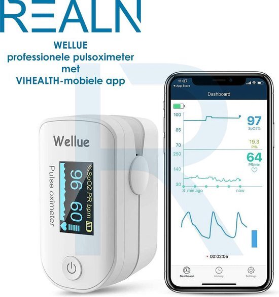 RealN WELLUE Professionele Saturatiemeter met VIHEALTHApp Oximeter