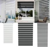 QEENTOE Dubbel rolgordijn, bevestiging zonder boren, duo rolgordijn, verduisterend zebra rolgordijn voor ramen en deuren, klemrolgordijn voor woonkamer, keuken, kantoor, lichtdoorlatend en verduisterend, 60 x 220 cm, zwart