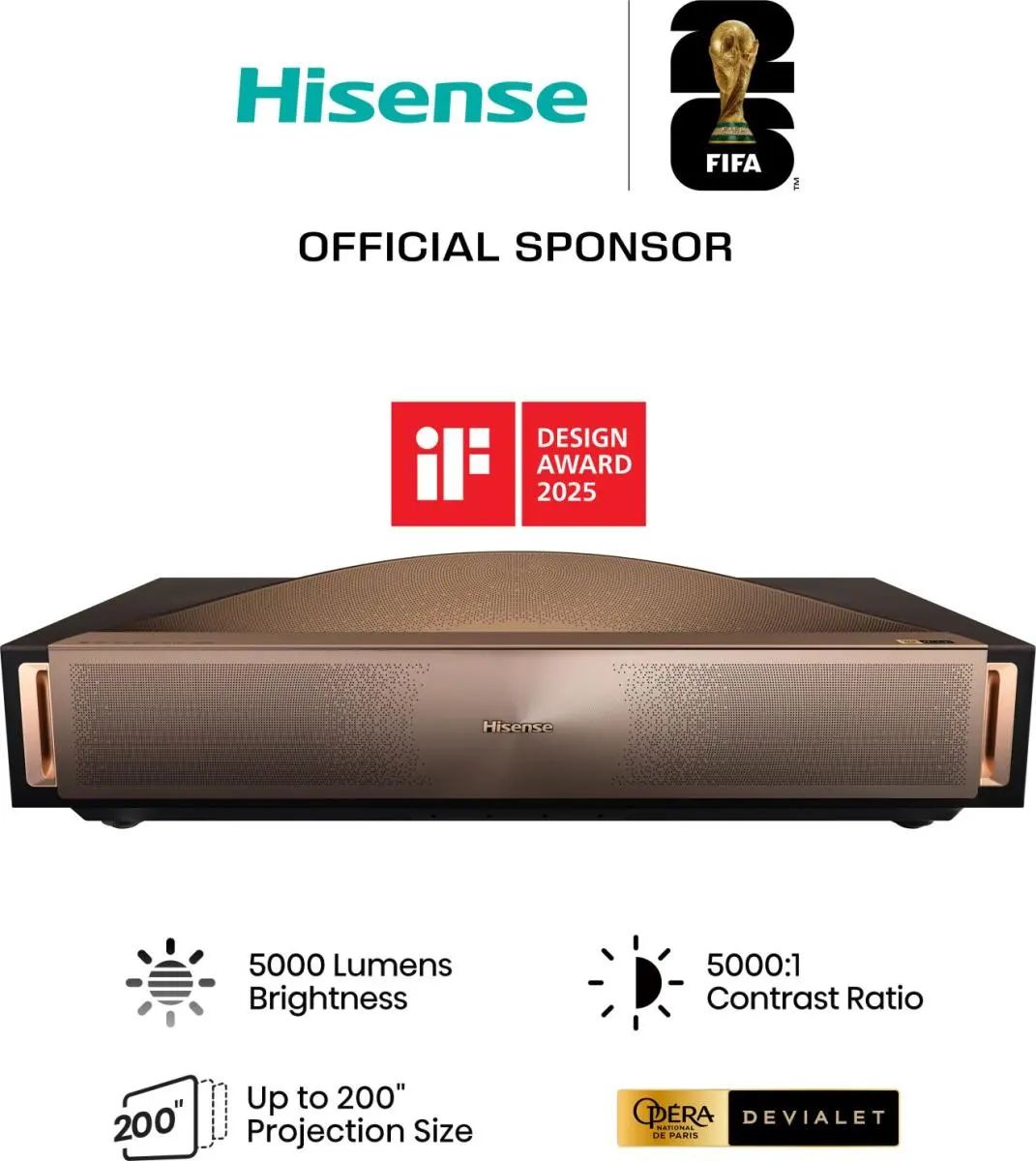 Hisense L9Q Projector met ultrakorte projectieafstand 5000 ANSI lumens UHD 4K (3840x2160) 3D Brons
