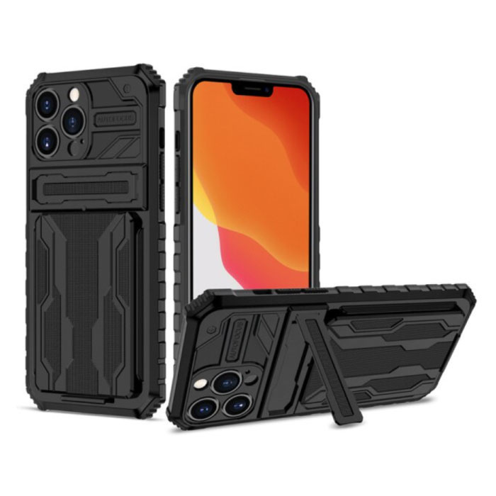 YIKELO YIKELO iPhone 7 Plus - Armor Card Slot Hoesje met Kickstand - Wallet Cover Case Zwart