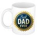 Bellatio Decorations Best dad ever mok wit met blauwe rozet - 300 ml - cadeau mok / beker - Vaderdag / verjaardag