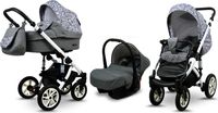 BabyLux® Sky Lark | Set de poussette 3 en 1 | Gris Animaux | Poussette combinée | Ensemble de poussettes | Bu