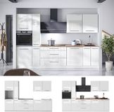 Vicco Complete keukeneenheid Fame-Line, Wit Hoogglans/Wit, 310 cm, WB Marmer