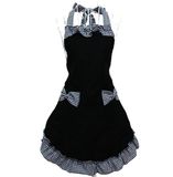 Merkloos HANERDUN Kookschort Dames Damesschort Keukenschort Zwart Verstelbare Petticoat met Twee Zakken Striklint voor Koken Bakken Grillen Cadeau-idee