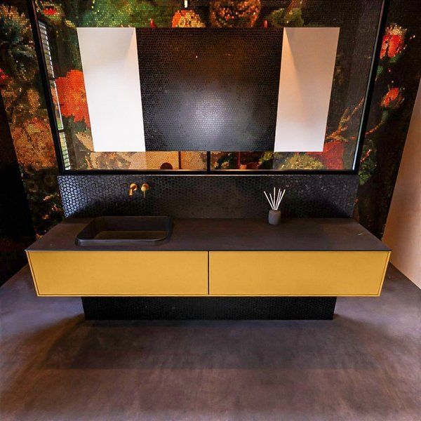 Mondiaz ERIN 200cm badmeubelset onderkast Ocher met 2 lades Wastafel RIDGE links Urban