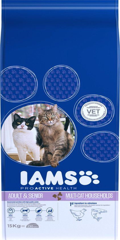 Iams Cat Proactive Health Adult & Senior - Kip & Zalm - Kattenvoer - 15 kg
