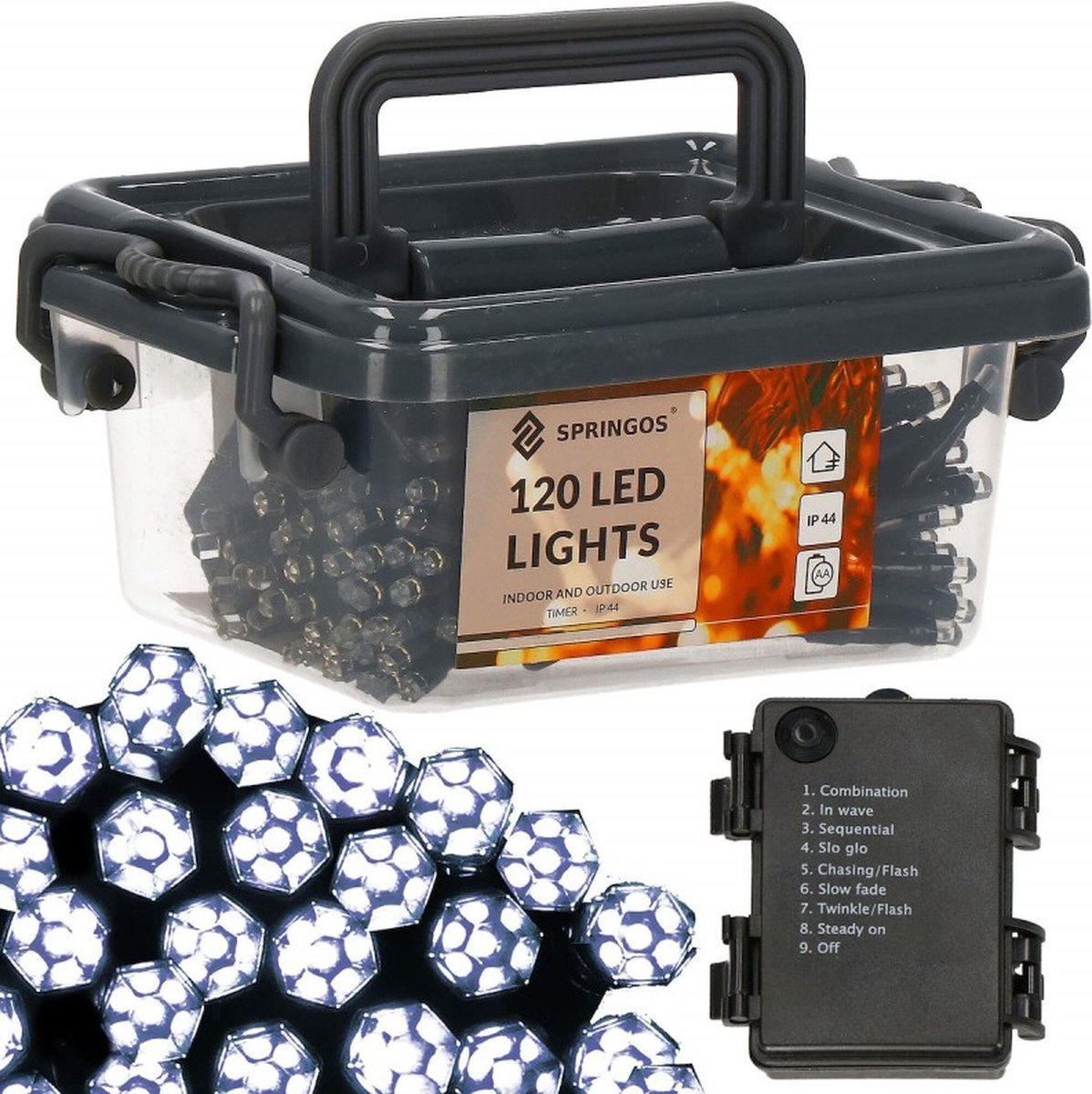 springos Kerstverlichting | Binnen & Buiten | Kristalvorm | 9 m | Batterij | 120 LED | Koel wit