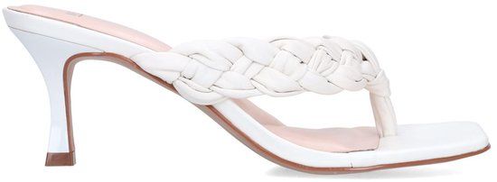 Manfield - Dames - Witte leren gevlochten hak slippers - Maat 42