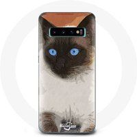 Maniacase Etui voor Samsung Galaxy S10 edge zwart-wit Siamese kat blauwe ogen