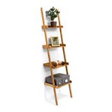Relaxdays Ladderrek Bamboe Rek 4 Planken Trappenrek Wandrek Houten Rek
