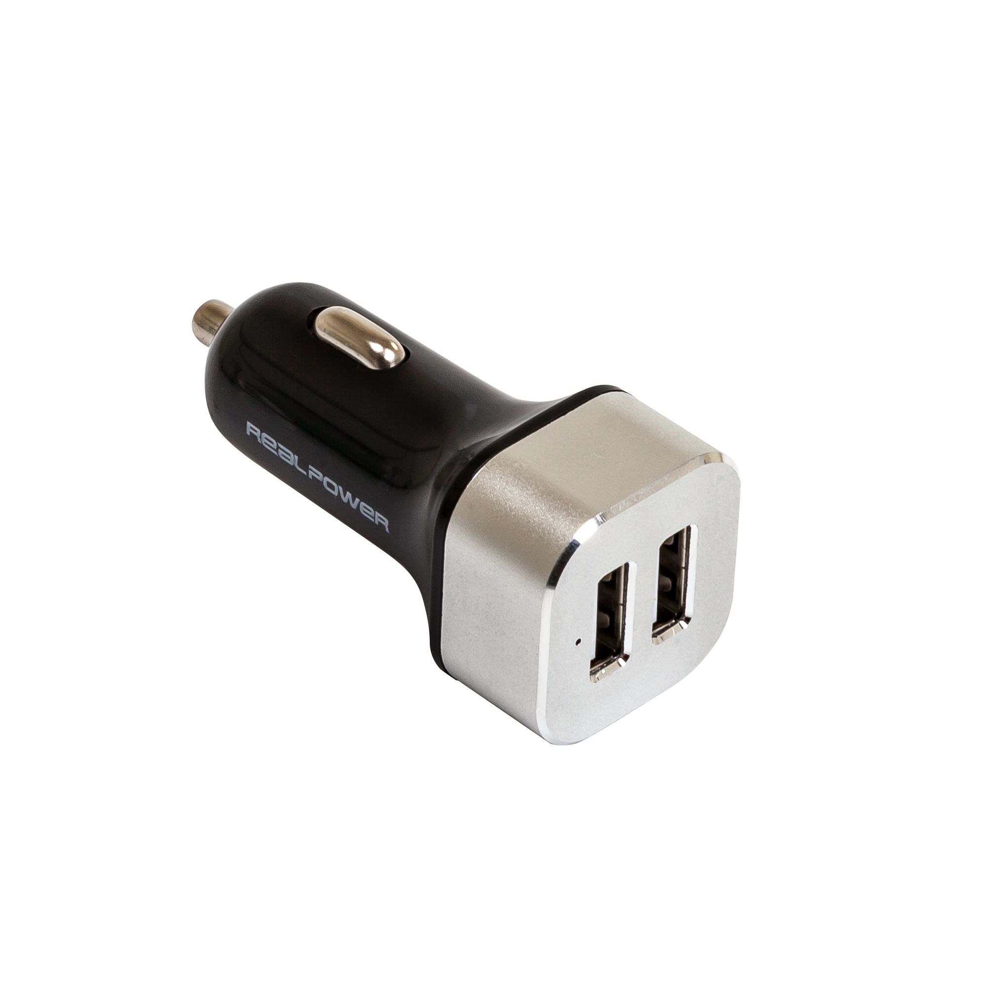 Realpower 176635 Universele Auto Oplader met 2 USB Poorten - Zwart/Zilver